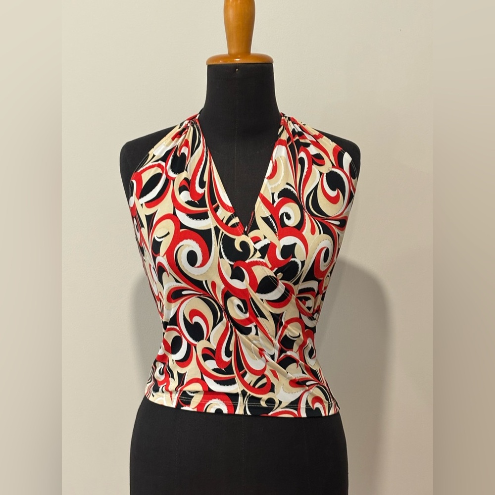 Ya Red and White Graphic Halter Top